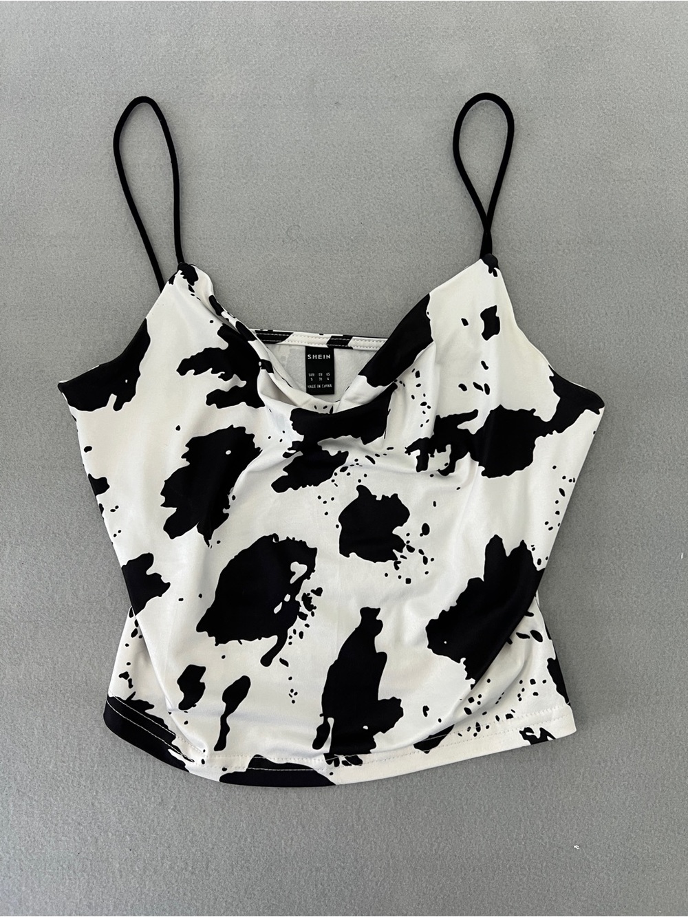 SHEIN Black & White Cow Print Cowl Neck Camisole